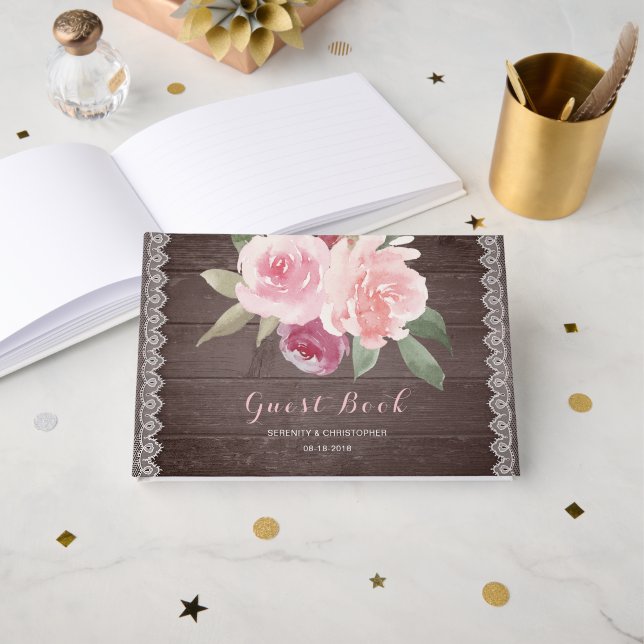 Dentelle florale rustique aquarelle livre d'hôtes  (Recto ouvert)