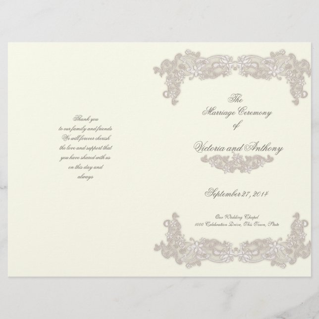 Dentelle florale victorienne Programme de mariage  (Devant)