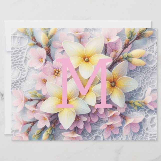 Dentelle monogramme fleurs roses et jaunes de prin (Devant)