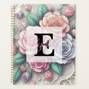 Dentelle monogramme florale roses roses bleues vio