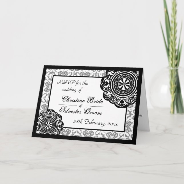 Dentelle noire arabesque, carte RSVP (Devant)