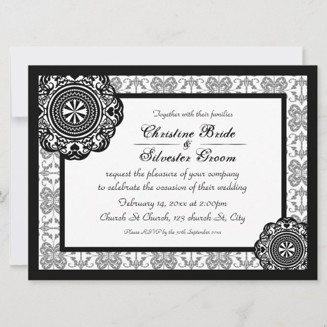 Dentelle noire arabesque, invitation de mariage 6, (Devant)