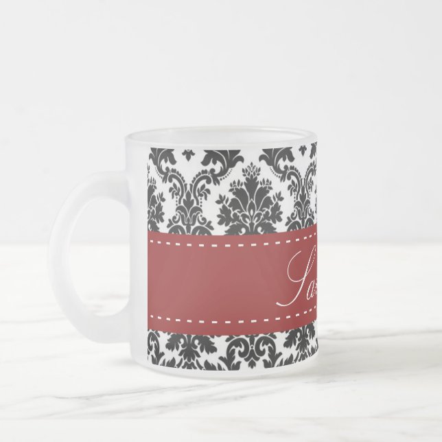 Dentelle noire Damask Frosted Glass Coffee Mug Cup (Gauche)