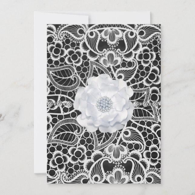 Dentelle noire et blanche élégante invitation de m (Devant)