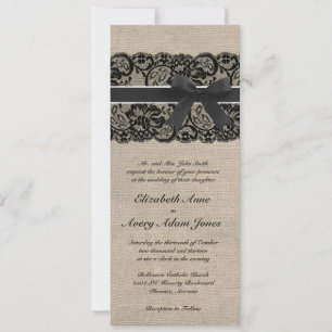 Dentelle noire et Faire-part de mariage de Burlap