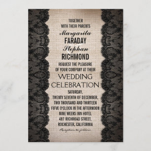 dentelle noire et invitations rustiques de mariage