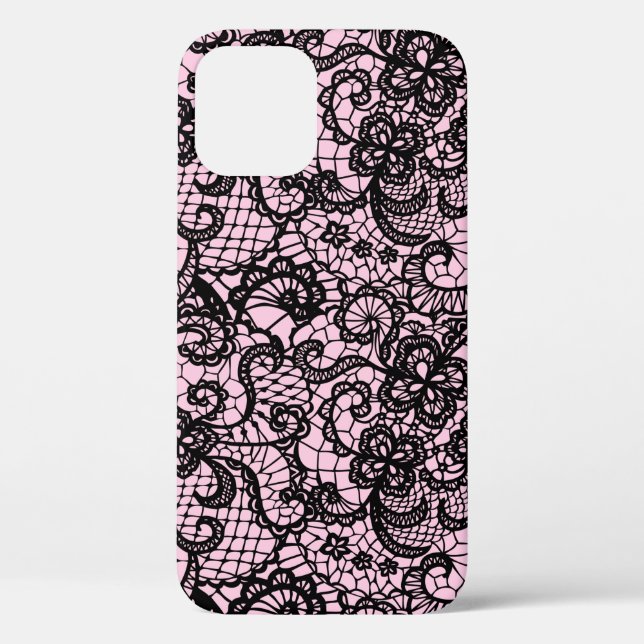 Dentelle Noire Sur coque iphone Coque Rose (Verso)