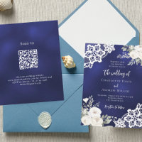 Dentelle QR bleu marine en dentelle blanche
