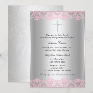Dentelle rose & Baptême croisé / Invitation Christ
