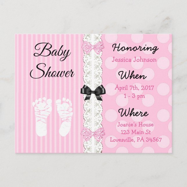 Dentelle rose et invitation Baby shower de la fill (Devant)