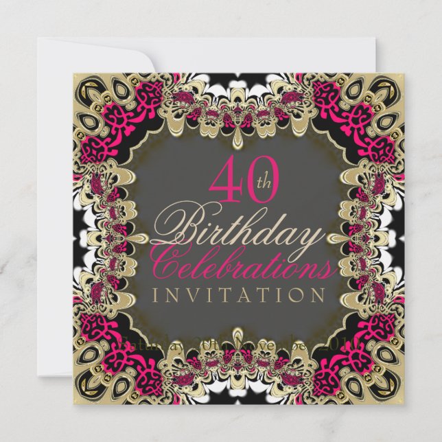 Dentelle rose et or Anniversaire Fêtes Invitation (Devant)