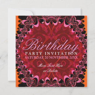 Dentelle rose noire Exotic Anniversaire Invitation