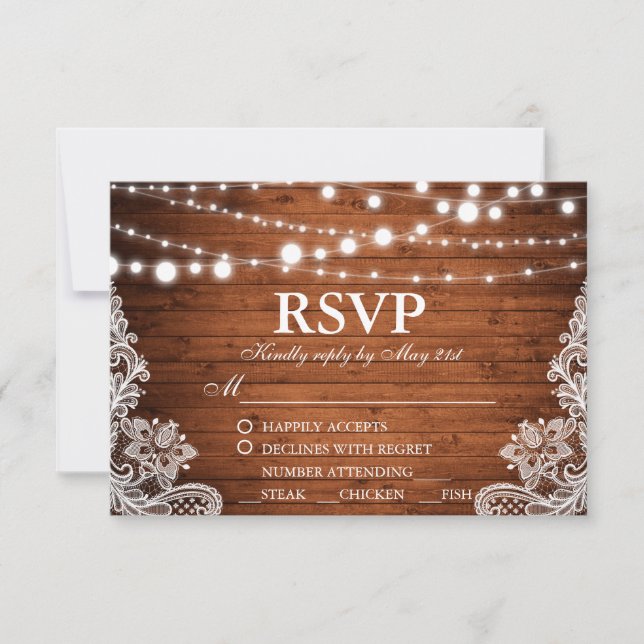 Dentelle RSVP Rustique Mariage avec cordon lumineu (Devant)