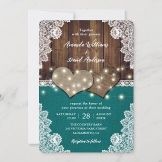 Dentelle Rustique Burlap Bois Invitations de maria