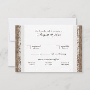 Dentelle rustique et burlap Mariage RSVP Diner Sél