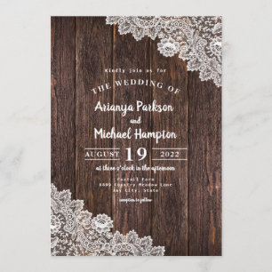 Dentelle rustique et Faire-part de mariage en bois