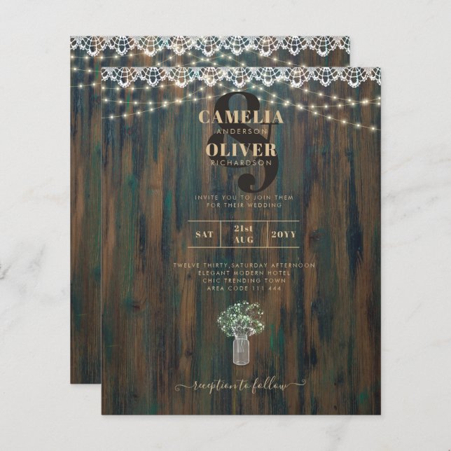 Dentelle Rustique Gypsophila Lights Mason Jar Mari (Devant / Derrière)