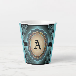 Dentelle Turquoise antique Monogramme Latte Mug