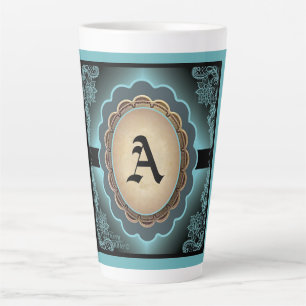 Dentelle Turquoise antique Monogramme Latte Mug