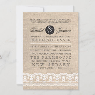 Dentelle vintage et Burlap Revue Dîner Invitation