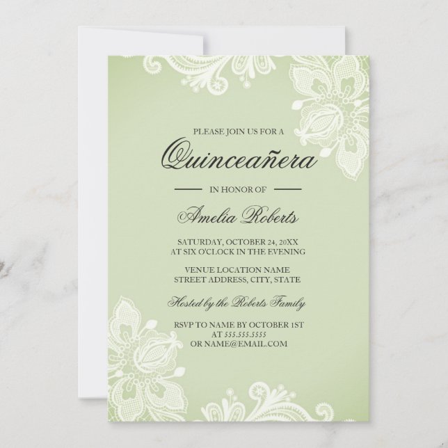 Dentelle Vintage molle Quinceanera Invitation (Devant)