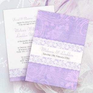 Dentelle violette et blanche faire-part de mariage