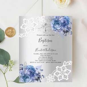 Dentelles bleu argenté invitation au baptême