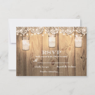 Dentelles en bois rustique et carte Mason Jar RSVP