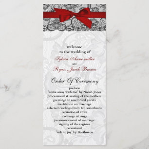 Dentelles et ruban rouge, programmes de mariage no