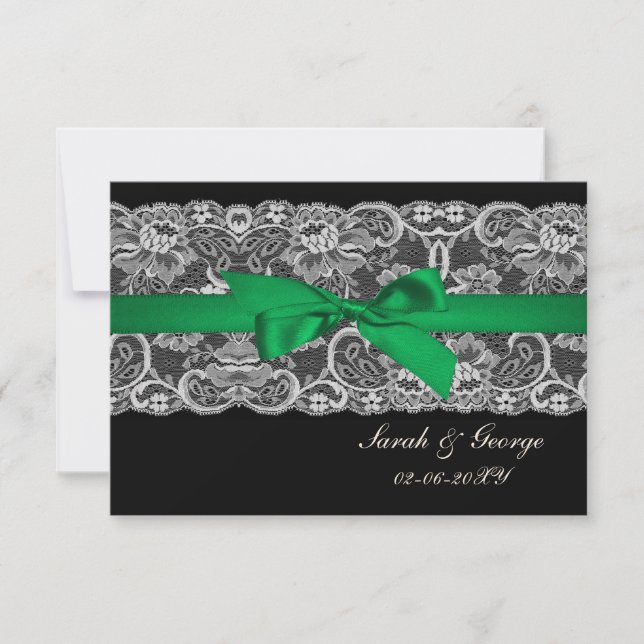 Dentelles et ruban "vert émeraude" 3,5 x 5 rsvp (Devant)