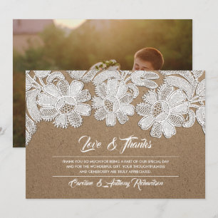 Dentelles   Kraft Mariage Merci Cartes photos