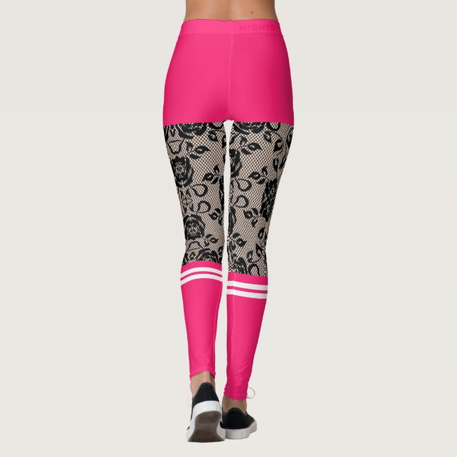 Dentelles noires amusantes Leggings Pink Chaussett (Dos)