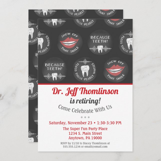 Dentist Retraite Invitation Chalkboard Dentaire (Devant / Derrière)