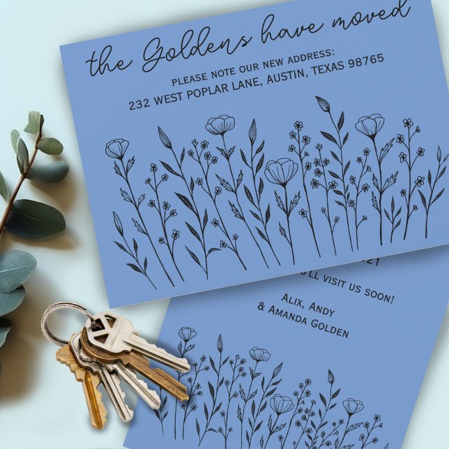DÉPLACEMENT de Fleurs sauvages FAIRE-PART simples  (MOVING ANNOUNCEMENT Wildflowers Simple Custom
Card Address Change)