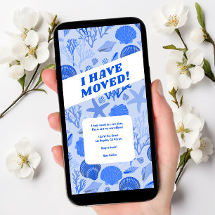 DÉPLACEMENT FAIRE-PART Bleu Coquillages Plage sans