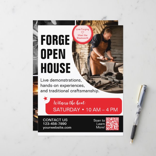 Dépliant de forgeron de la maison ouverte de Forge (Devant/Arrière en situation)