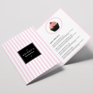 Dépliant de menu de boulangerie à rayures roses et