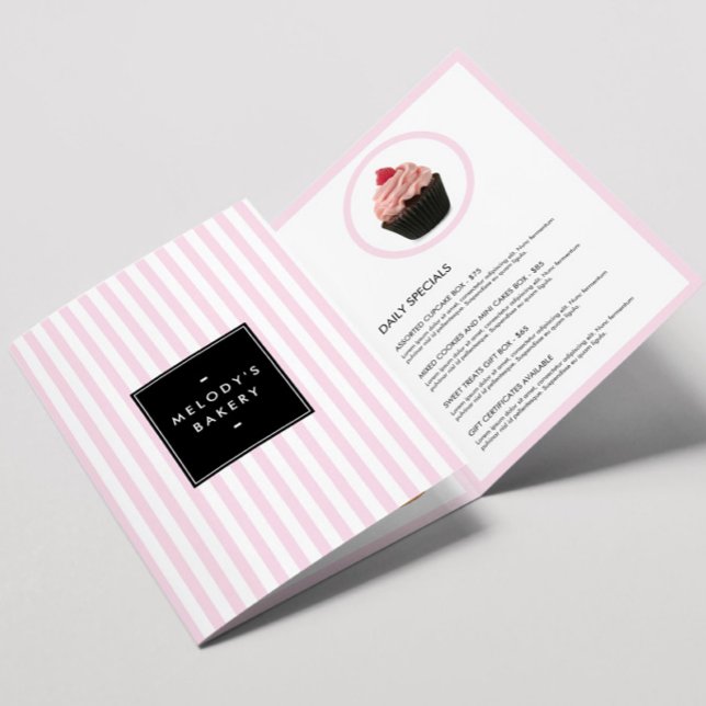 Dépliant de menu de boulangerie à rayures roses et (Créateur téléchargé)