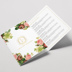 Dépliant Florales Vintage Monogramme Art Déco Or