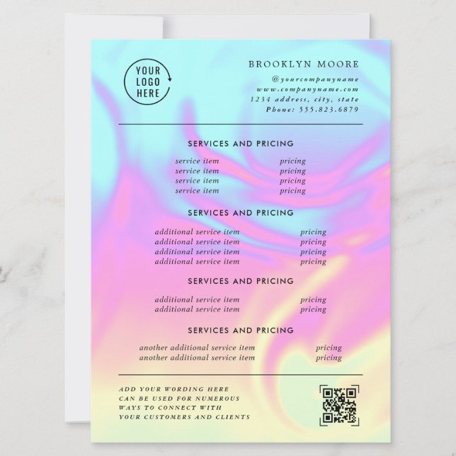 Dépliant tarifaire Opale iridescente holographique (Devant)