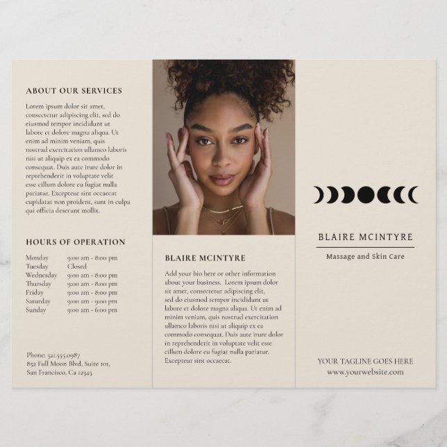 Dépliant triptyque élégant Phases de lune Beige Mo (Devant)