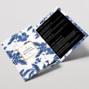 Dépliant vintage à motif floral bleu et blanc