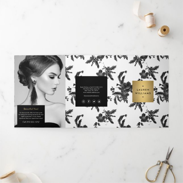 Dépliant vintage à motif floral noir (Extérieur)