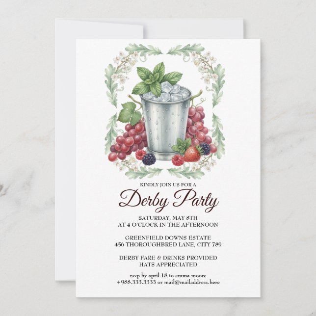 Derby Day Mint Julep Horse Race Party Invitation (Devant)