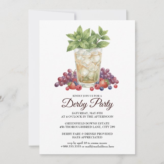 Derby Day Mint Julep Horse Race Party Invitation (Devant)