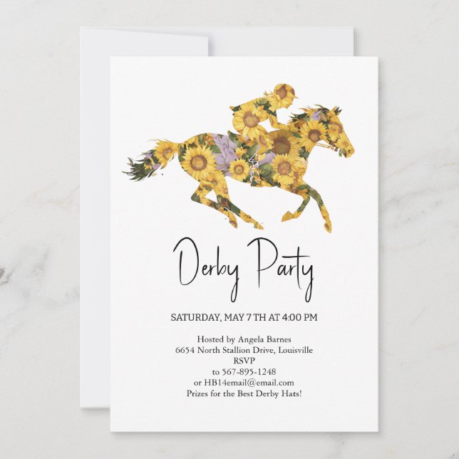 Derby Party Invitation – Floral Horse Head with S (Devant)