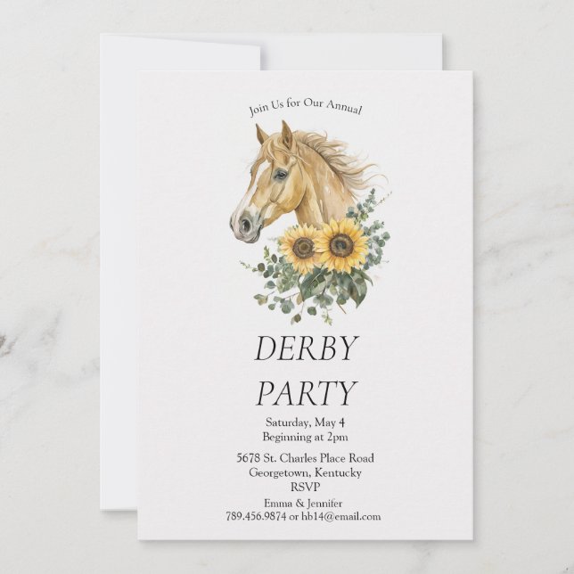  Derby Party Invitation – Horse Head Floral Sunflo (Devant)