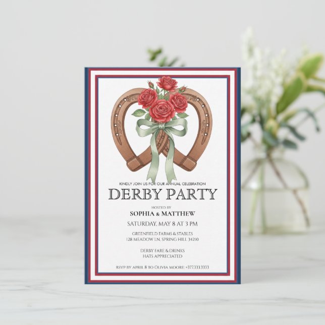 Derby Party Invitation Horseshoe Floral Wall Art (Debout devant)
