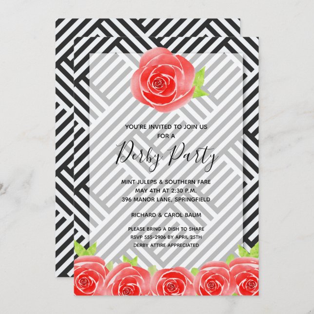 Derby Party Red Roses Invitations (Devant / Derrière)