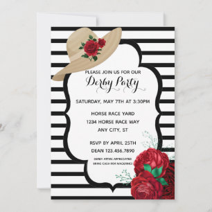 Derby Party Red Roses Stripes Racehorse Invitation